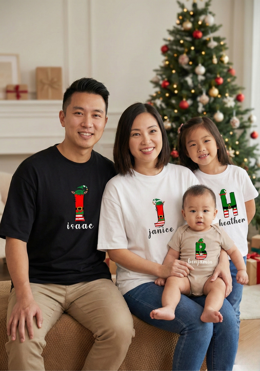 Christmas Elf Initial Kids T-Shirt