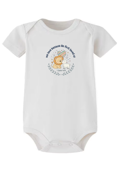 1 John 4:19 Baby Onesie