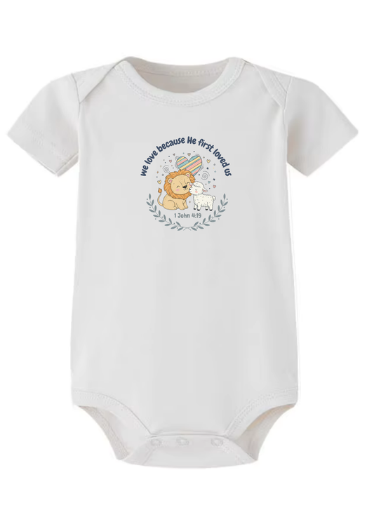 1 John 4:19 Baby Onesie