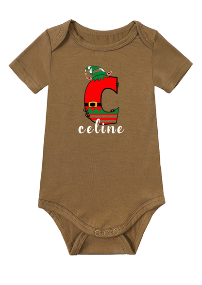 Christmas Elf Initial Baby Onesie