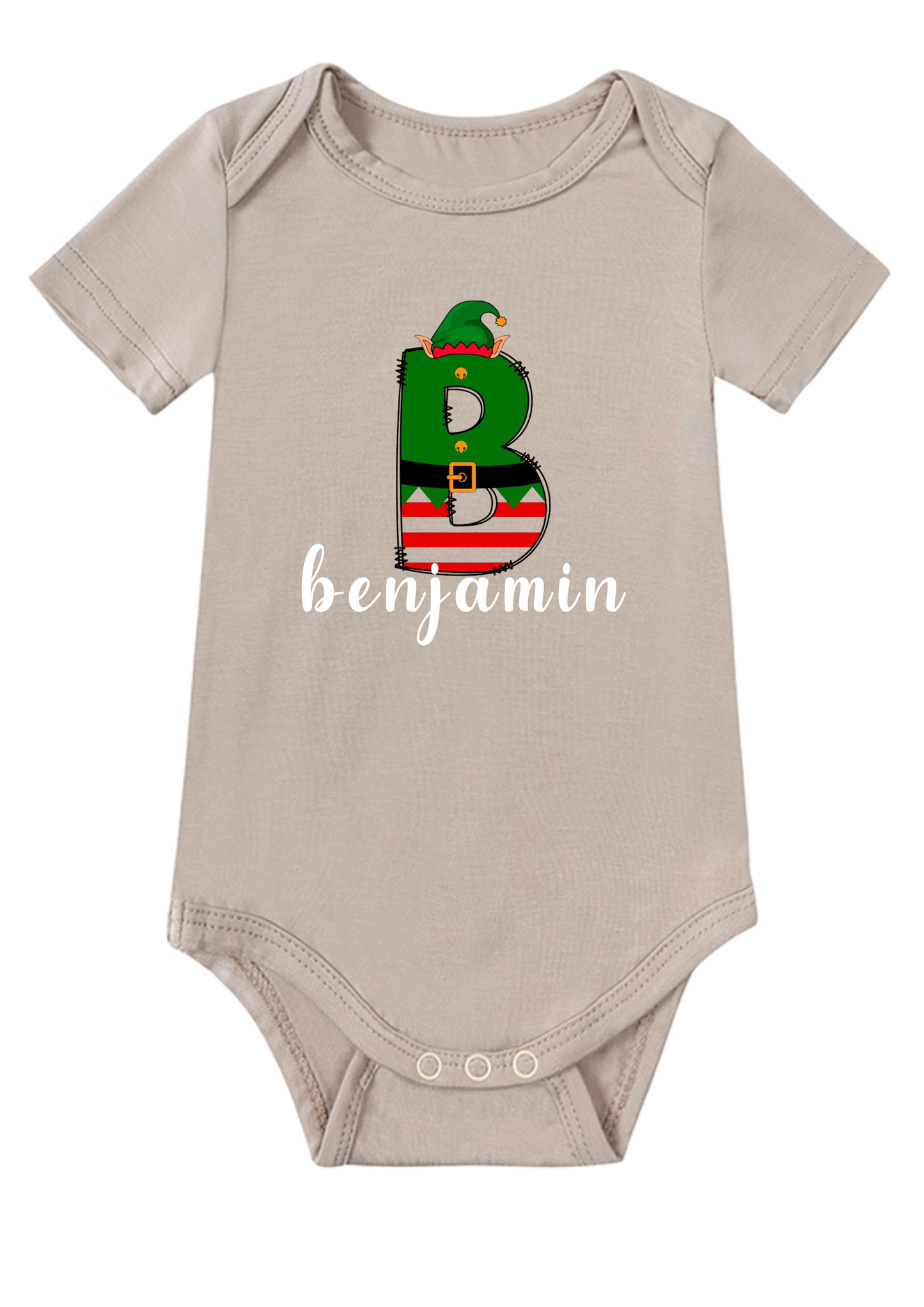 Christmas Elf Initial Baby Onesie