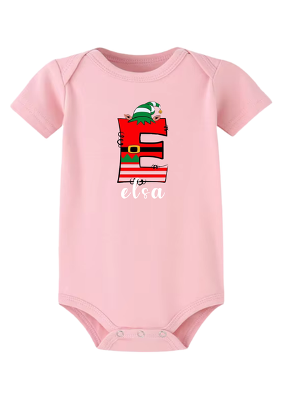 Christmas Elf Initial Baby Onesie