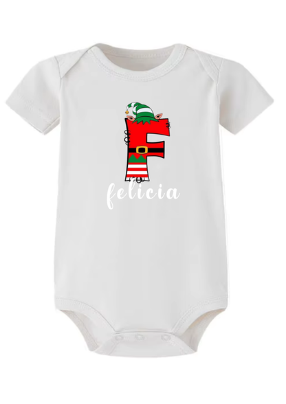 Christmas Elf Initial Baby Onesie